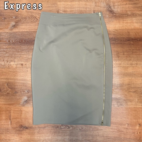 Express Dresses & Skirts - Express -Tan High Waist Full Side Zip Pencil Skirt Womans 6